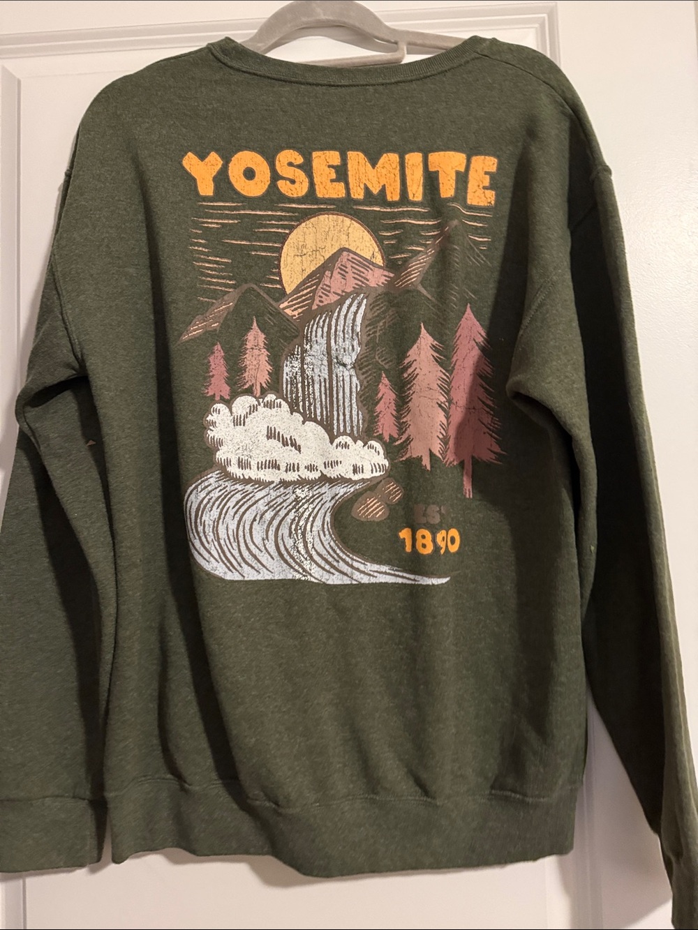 Men's Olive Green Yosemite Crewneck Sweatshirt - Picture 2 of 3